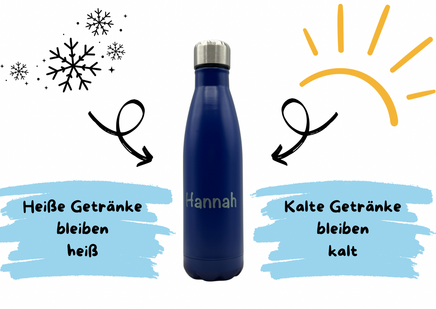 Personalisierte Thermosflasche mit Gravur, 6 Farben, Edelstahl 500ml, Trinkflasche