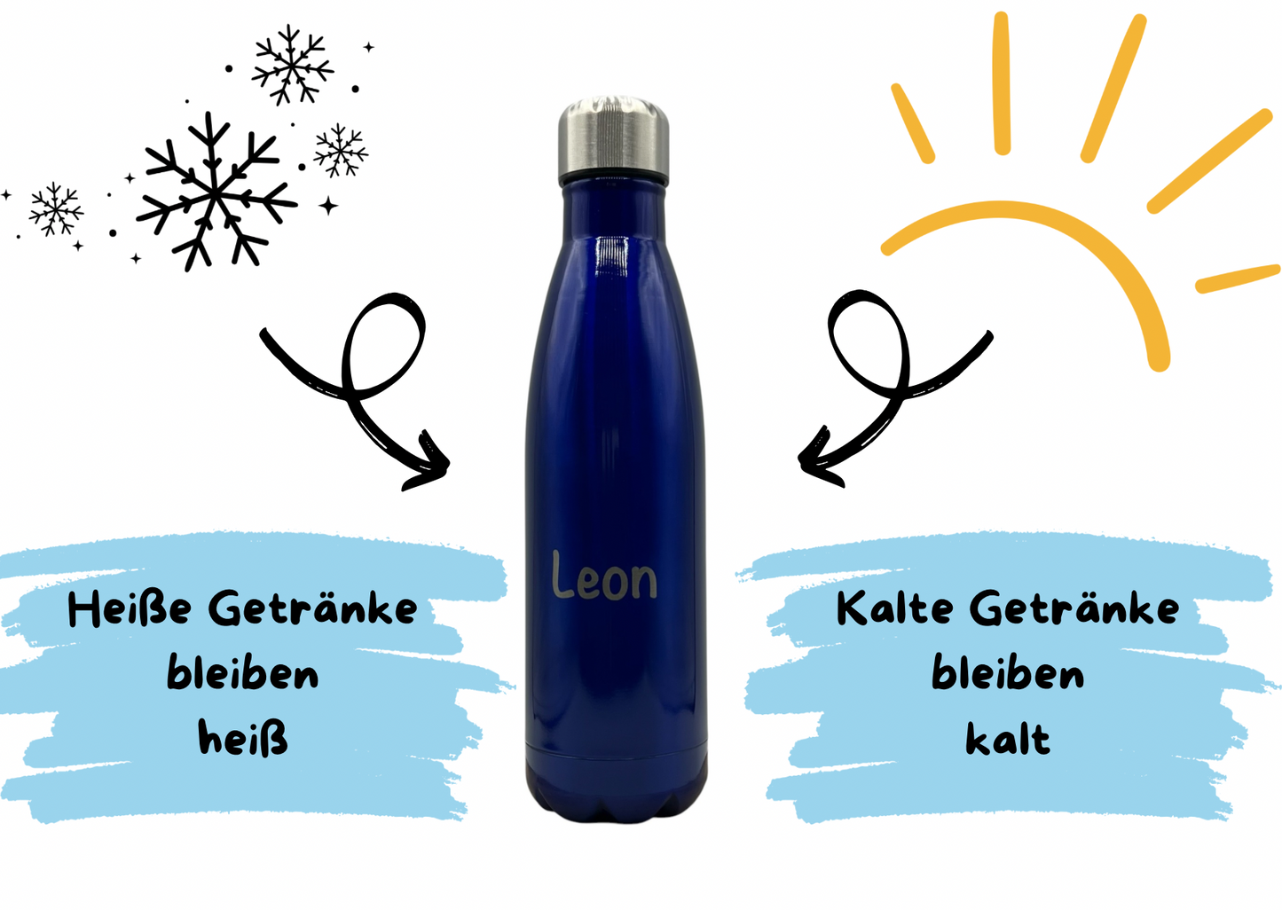 Personalisierte Thermosflasche mit Gravur, 6 Farben, Edelstahl 500ml, Trinkflasche