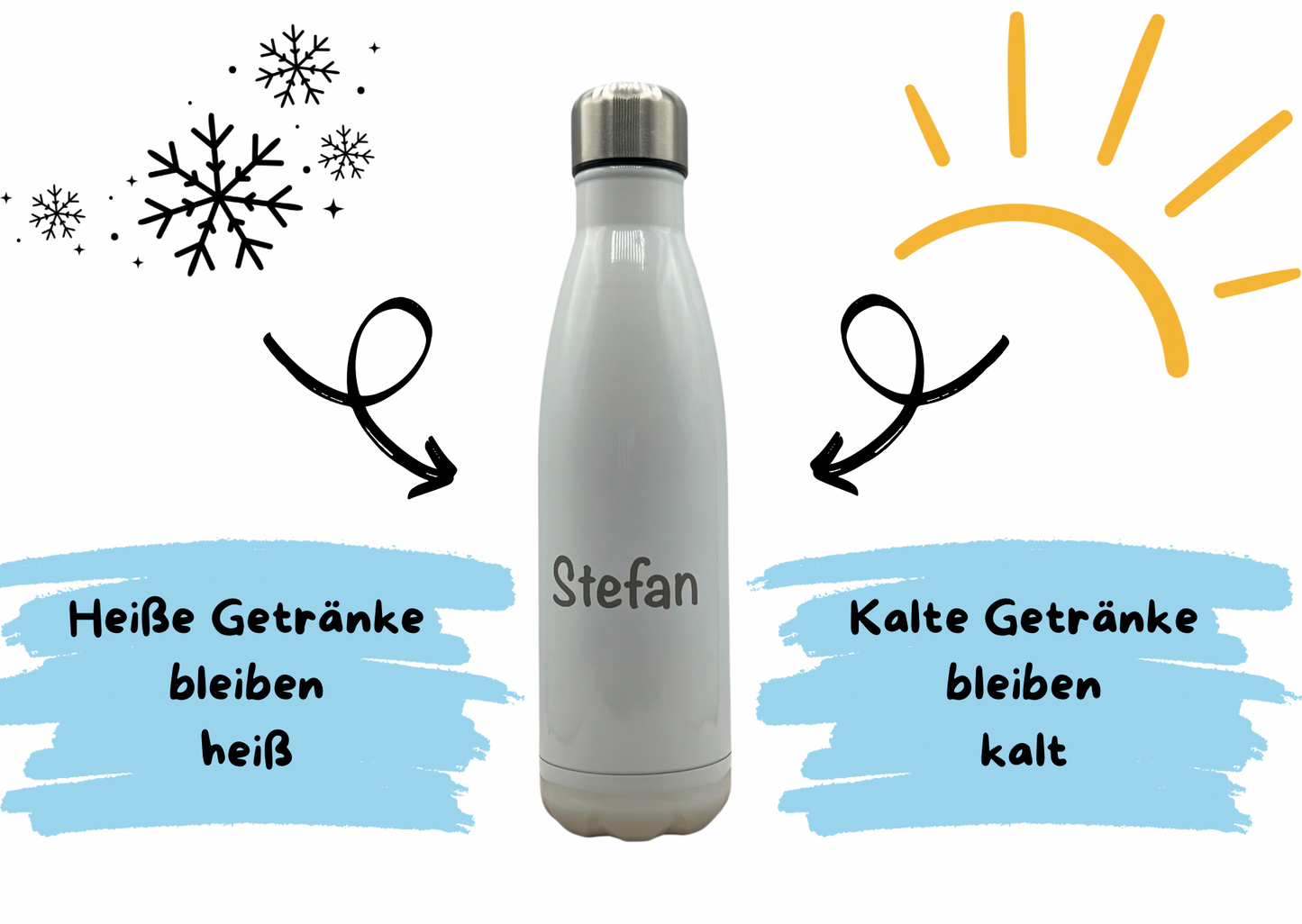 Personalisierte Thermosflasche mit Gravur, 6 Farben, Edelstahl 500ml, Trinkflasche