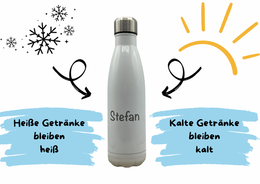 Personalisierte Thermosflasche mit Gravur, 6 Farben, Edelstahl 500ml, Trinkflasche